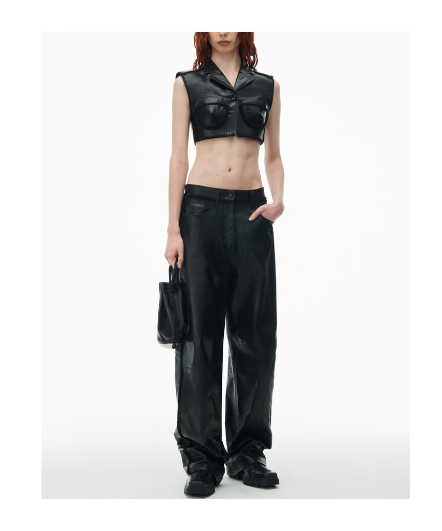 Alexander Wang Sleeveless Short Leather Vest In Black