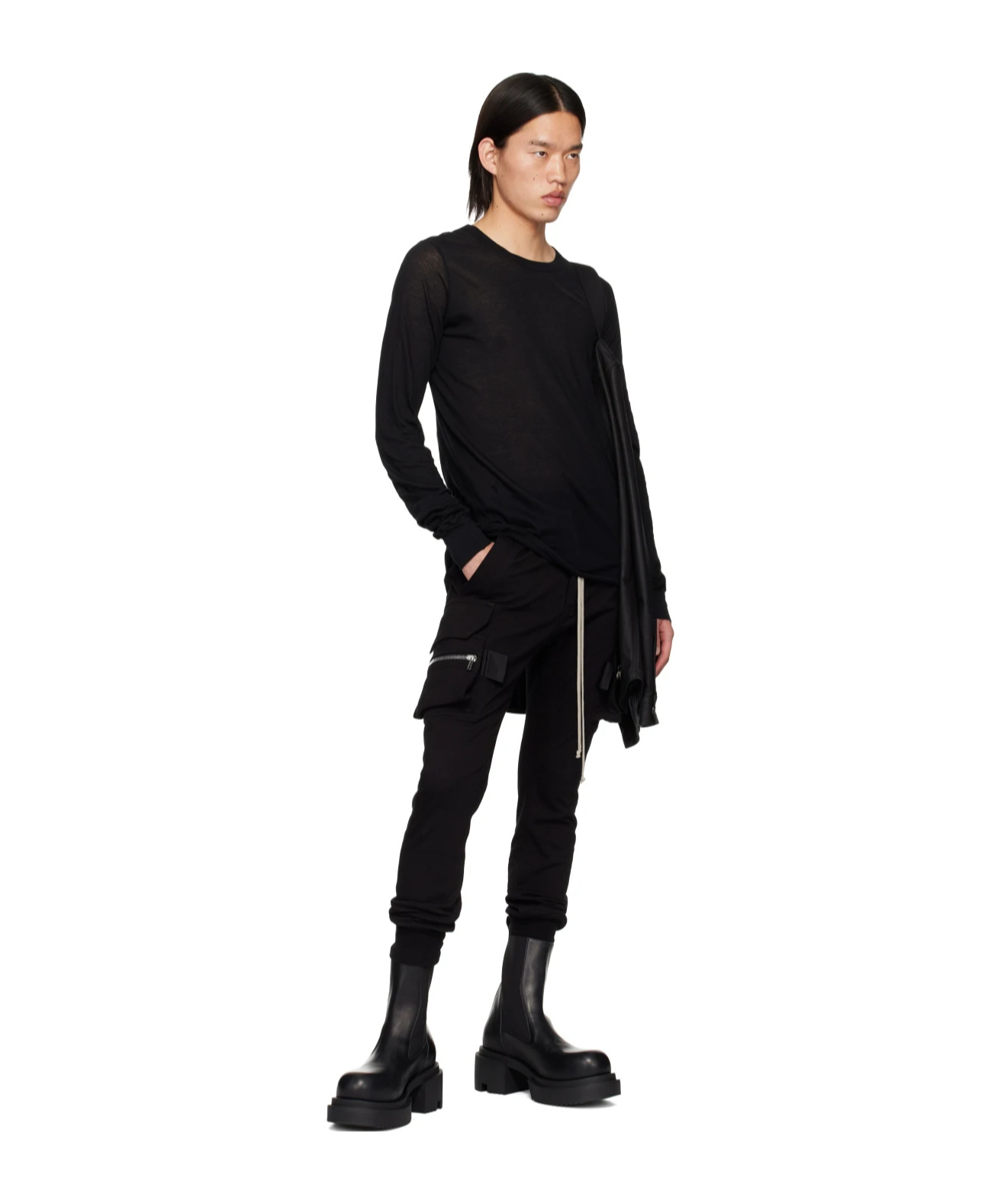 Rick Owens Forever Rib Ls T In Mini Rib Jersey In Black