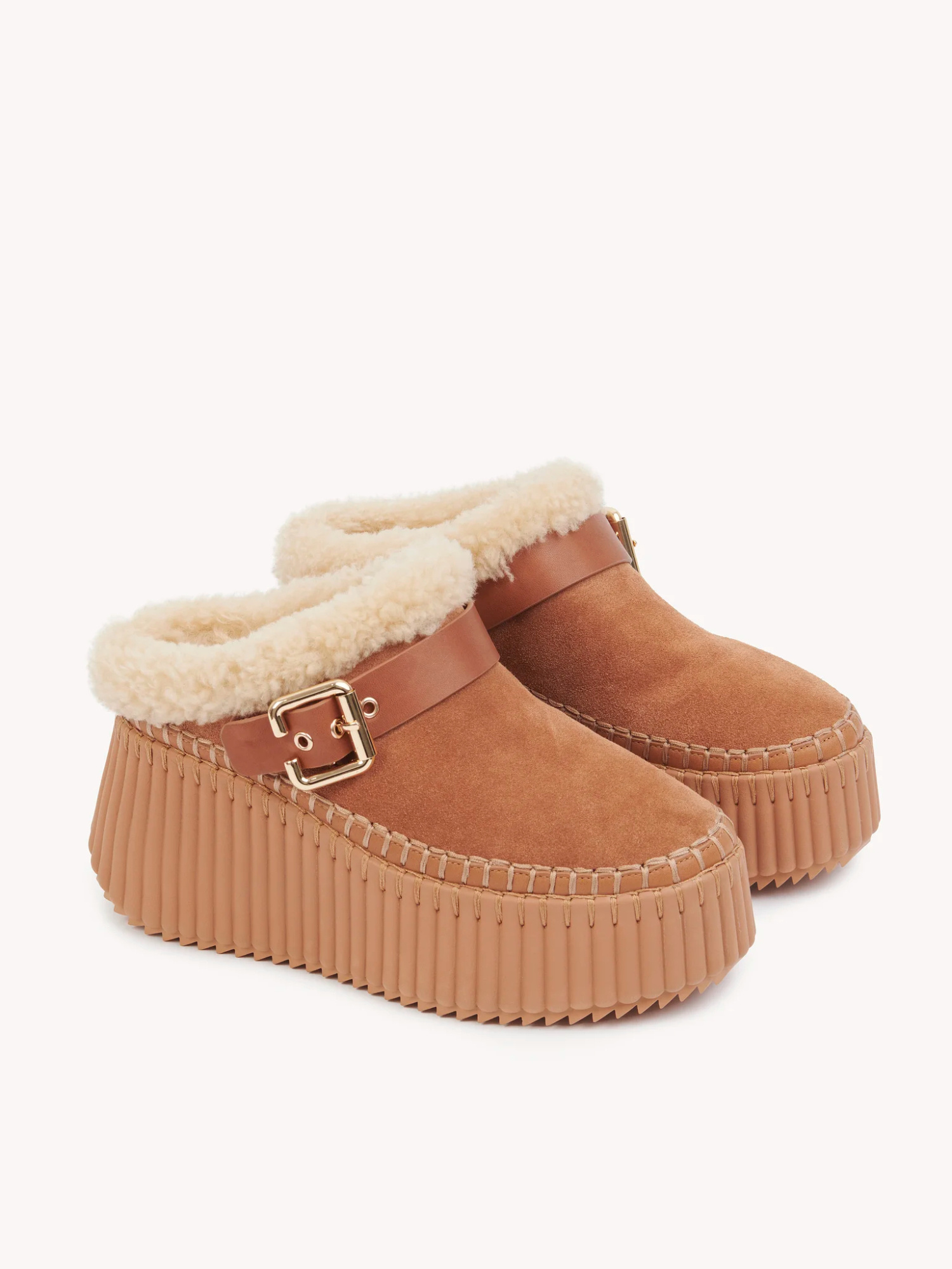 Chloé Nama Suede Shearling-lined Platform Clogs In Brown