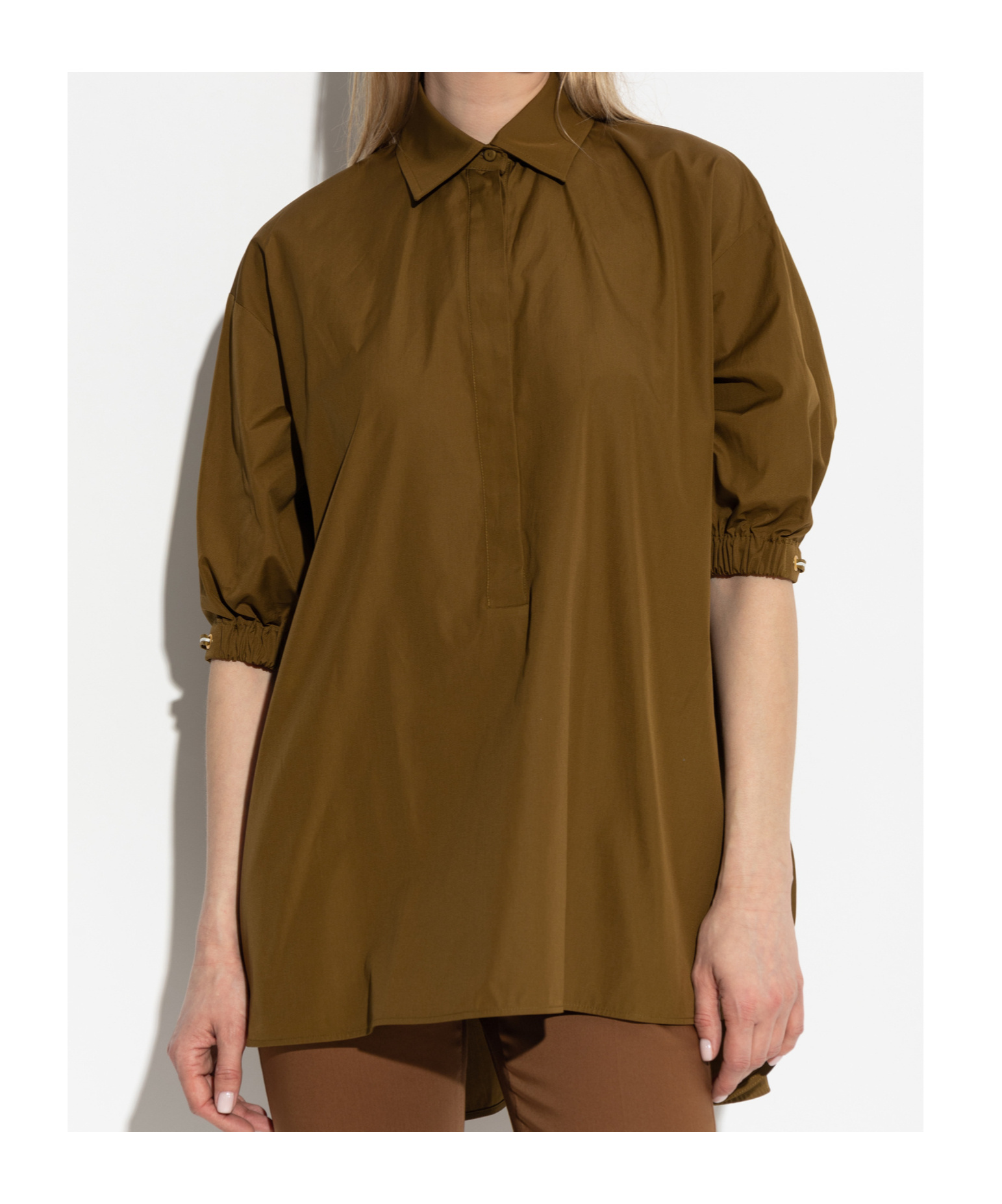 Max Mara Lapel Short-sleeved Shirt In Brown