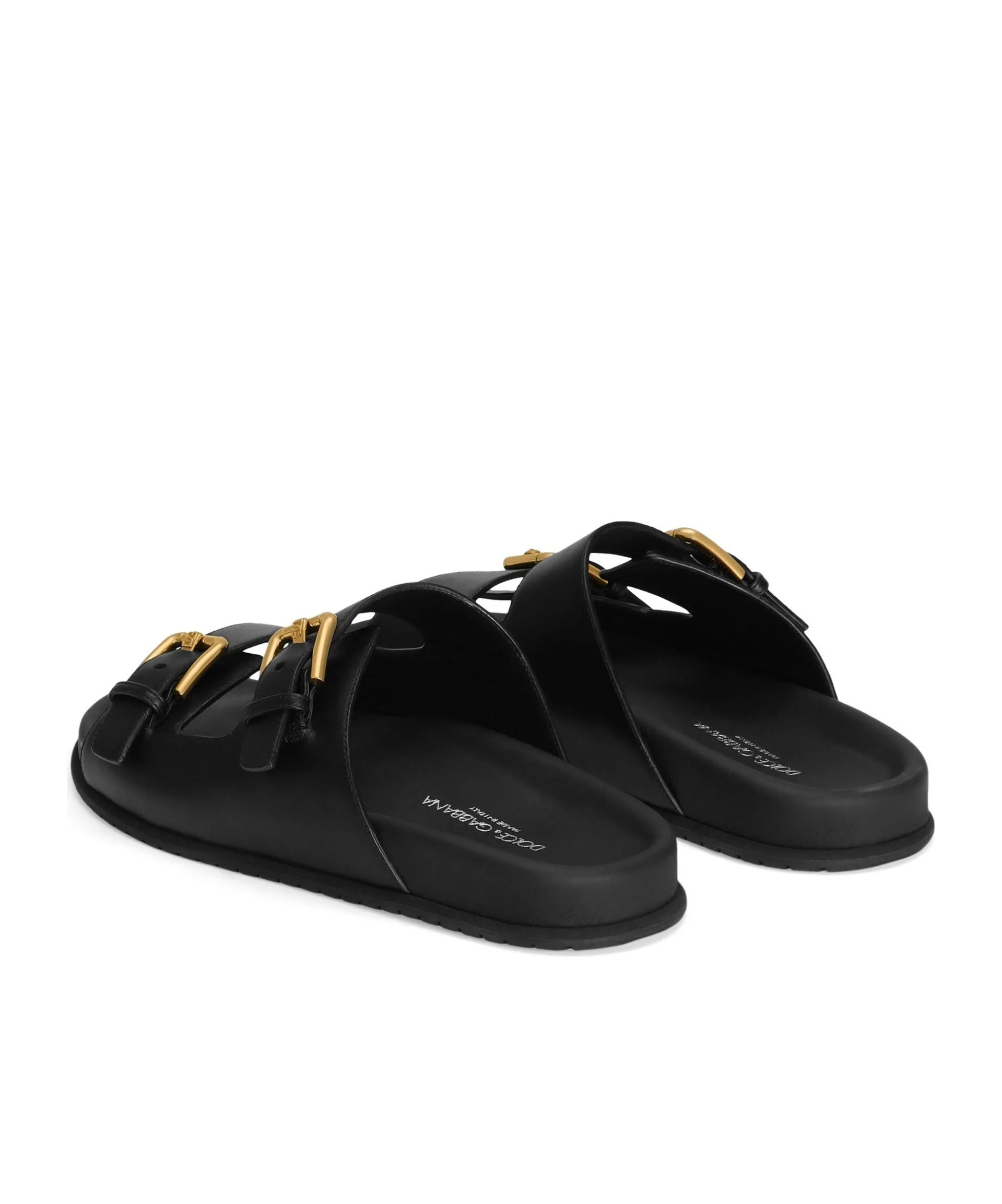 Dolce & Gabbana Leather Slides In Black