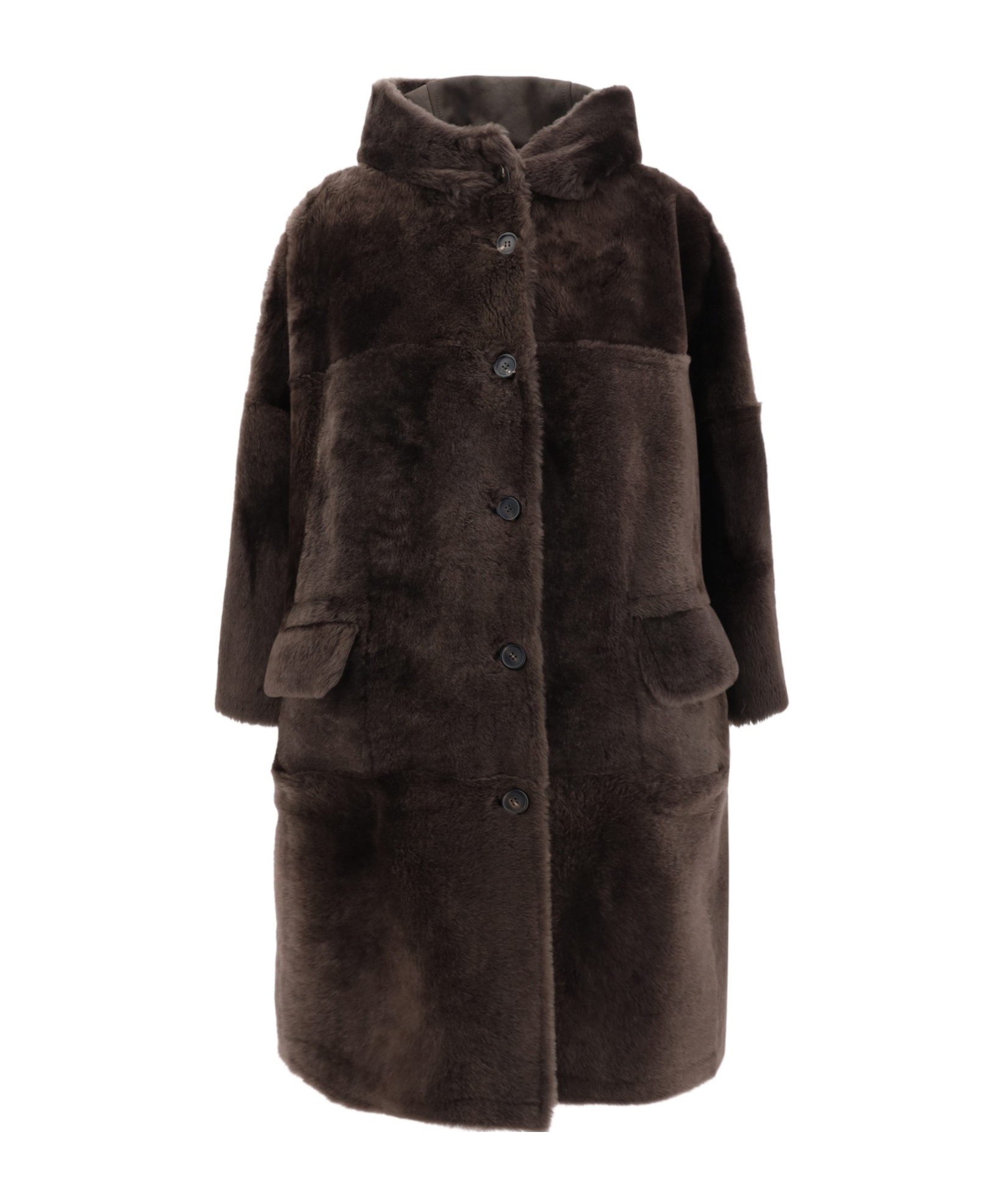 Brunello Cucinelli Reversible Fur Coat With Hood And Pockets In Black