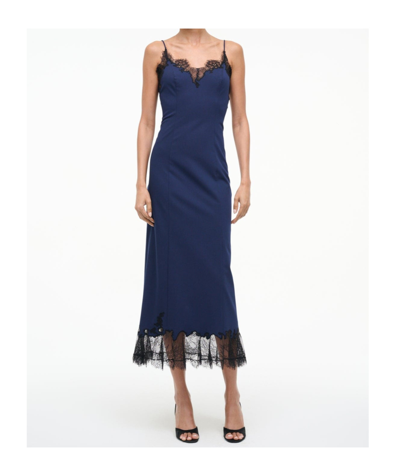 Staud Nadia Lace-trim Midi Dress In Blue