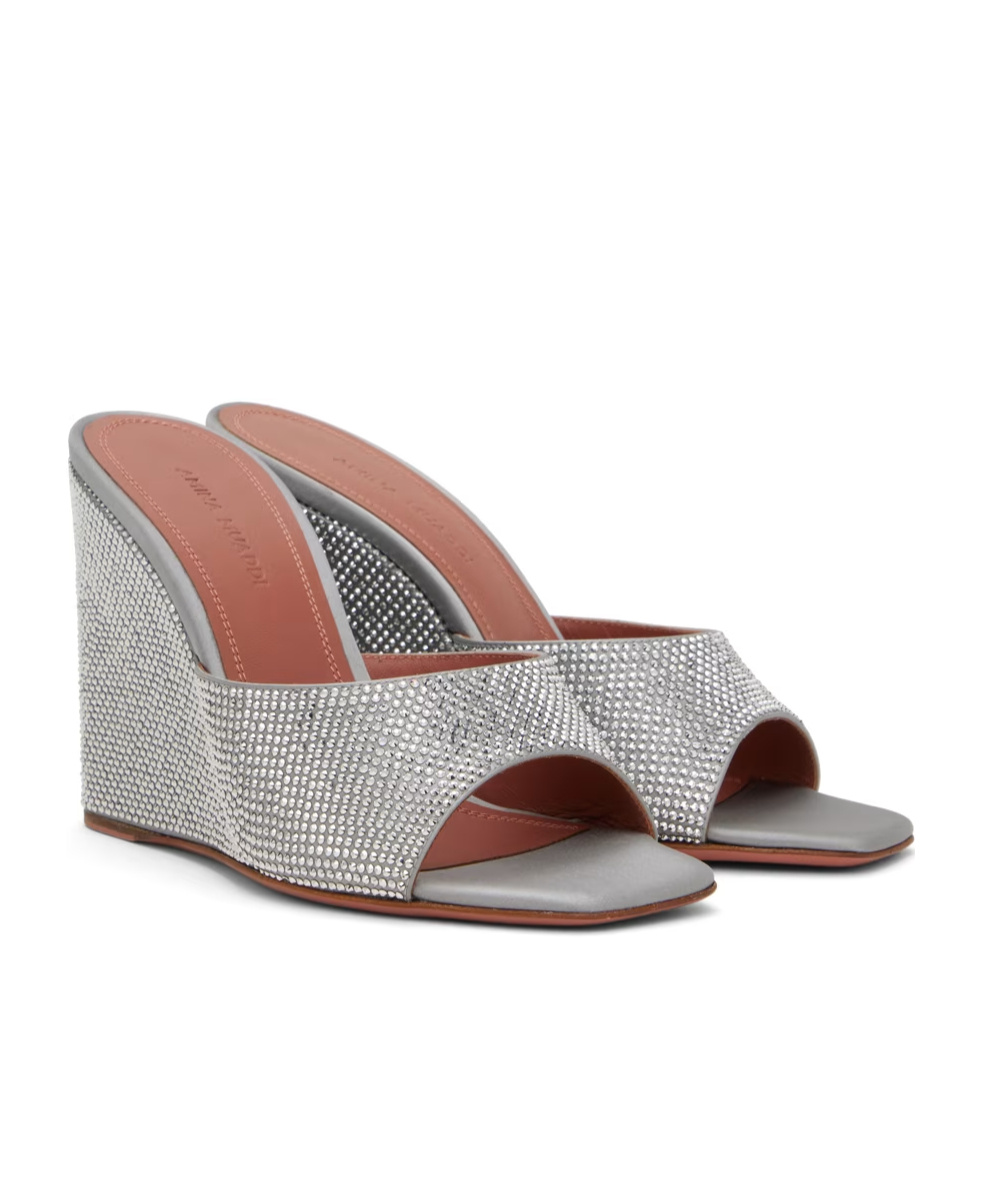 Amina Muaddi Sandals With Embellished Heels In Gray