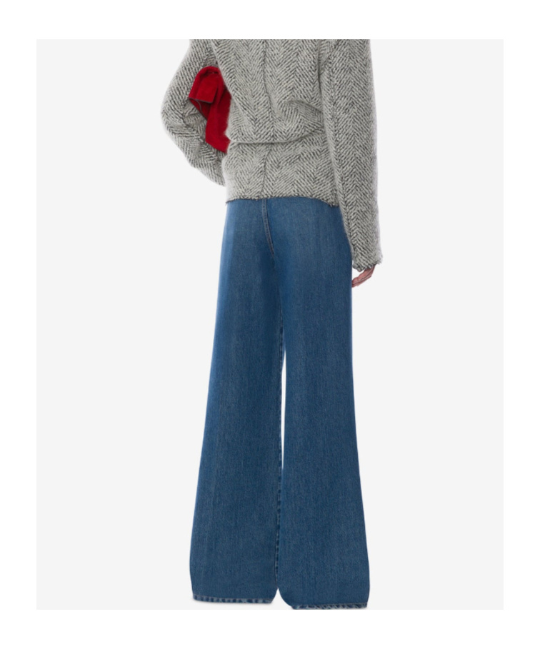 Alberta Ferretti High Waist Wide Leg Trousers With Pleats In Blue