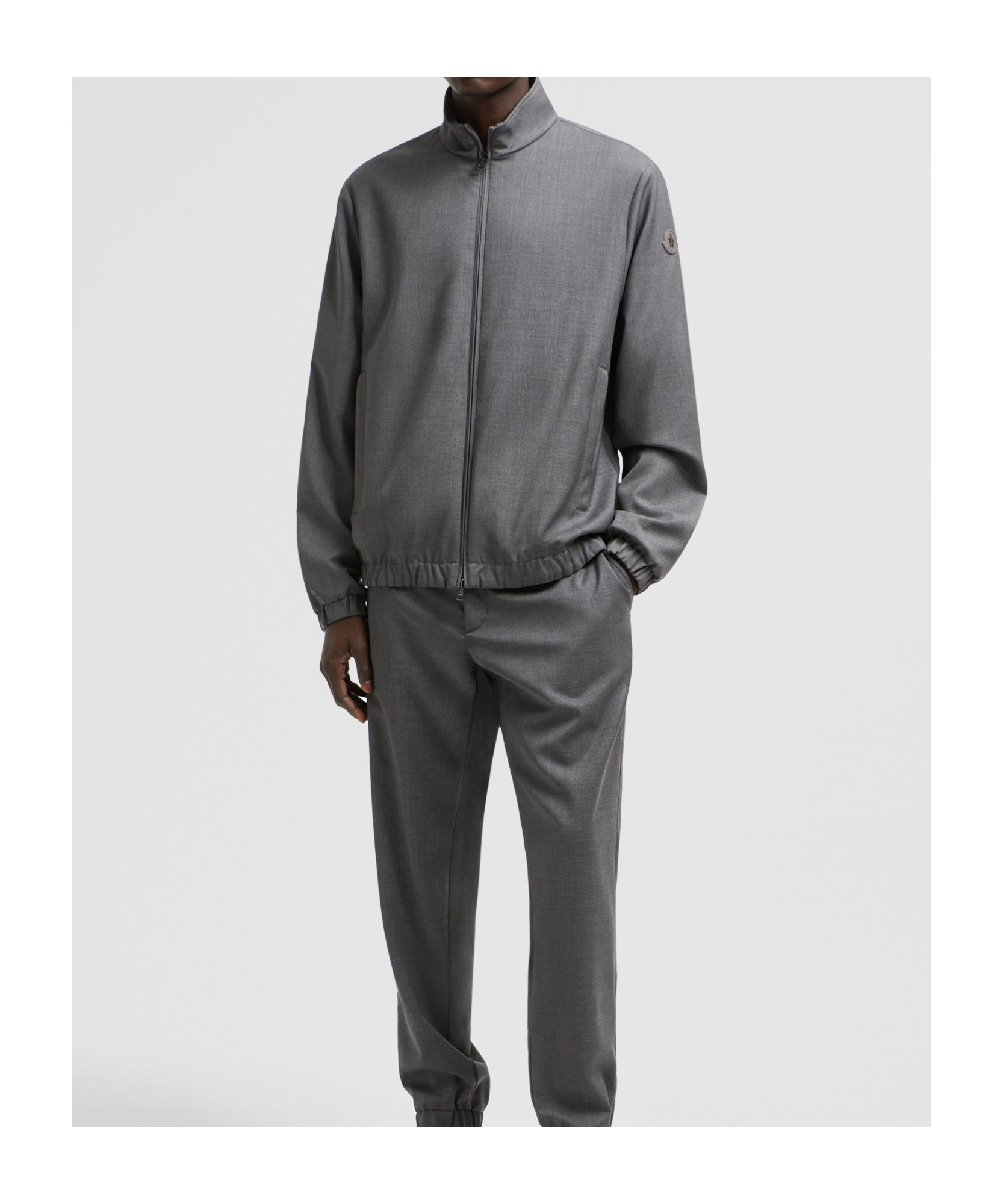 Moncler Cuffed High Collar Jacket In Dark Gray