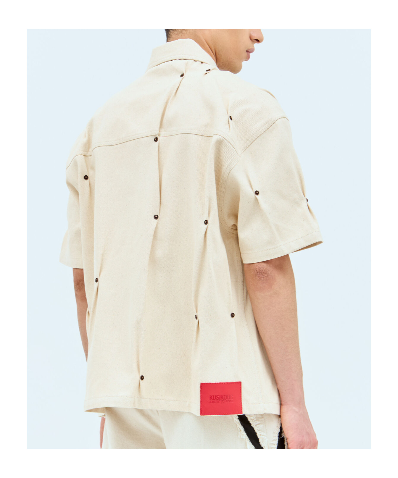 Kusikohc Multi-rivet Denim Short Sleeves Shirt In Beige