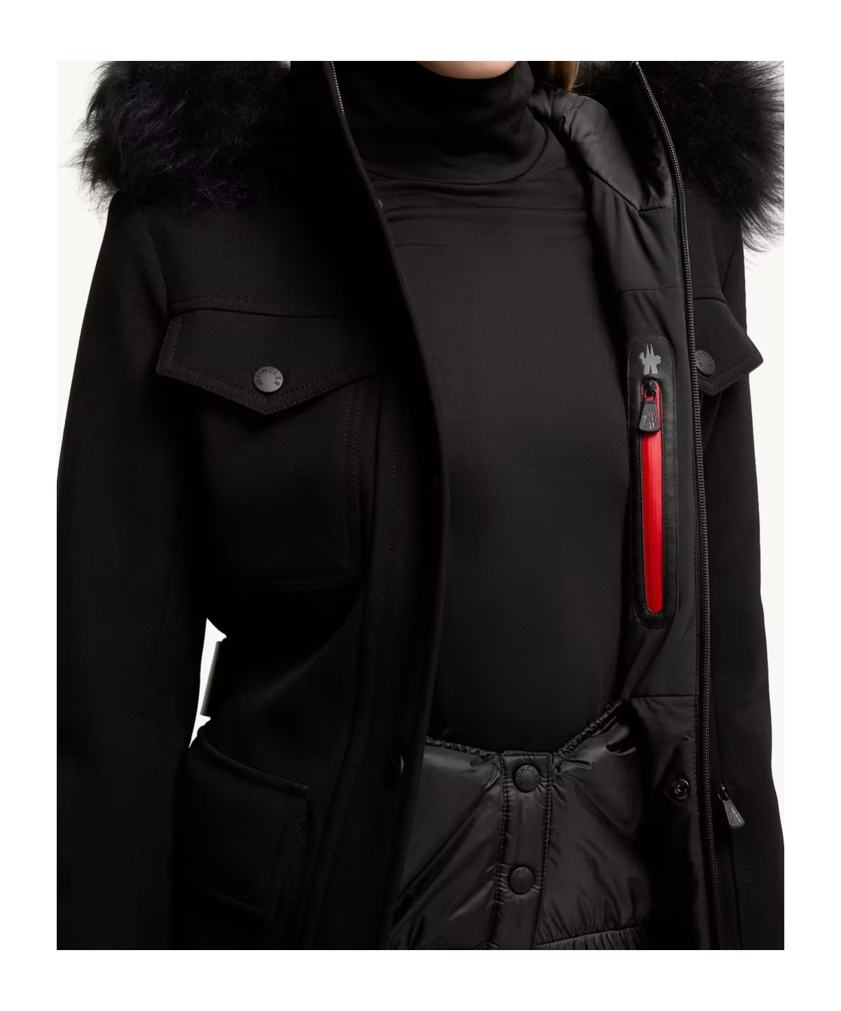 Moncler Bauges Hooded Shearling-trimmed Ski Down Jacket In Black