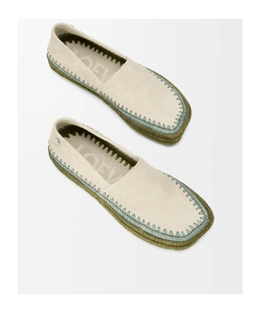 Loewe Rio Slipper In Suede And Raffia