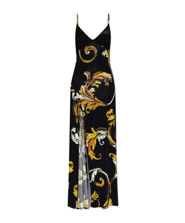 Versace Jeans Couture Maxi Dress With Signature Barocco Print In Black