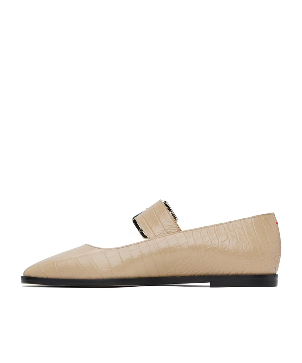 Aeyde Sunny Alligator Flats In Nude
