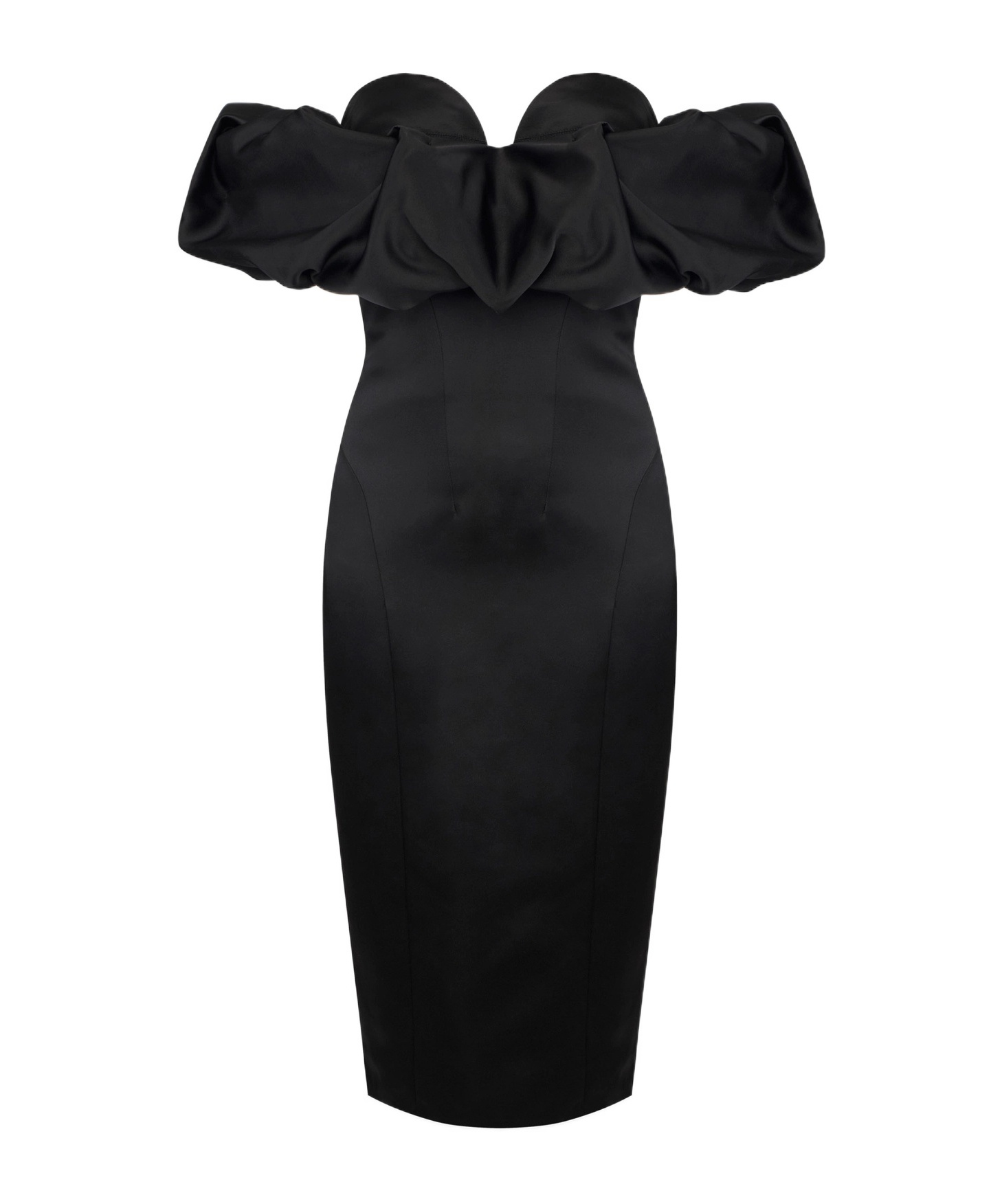 Elisabetta Franchi Dress In Duchess Satin With 3d Neckline In Black