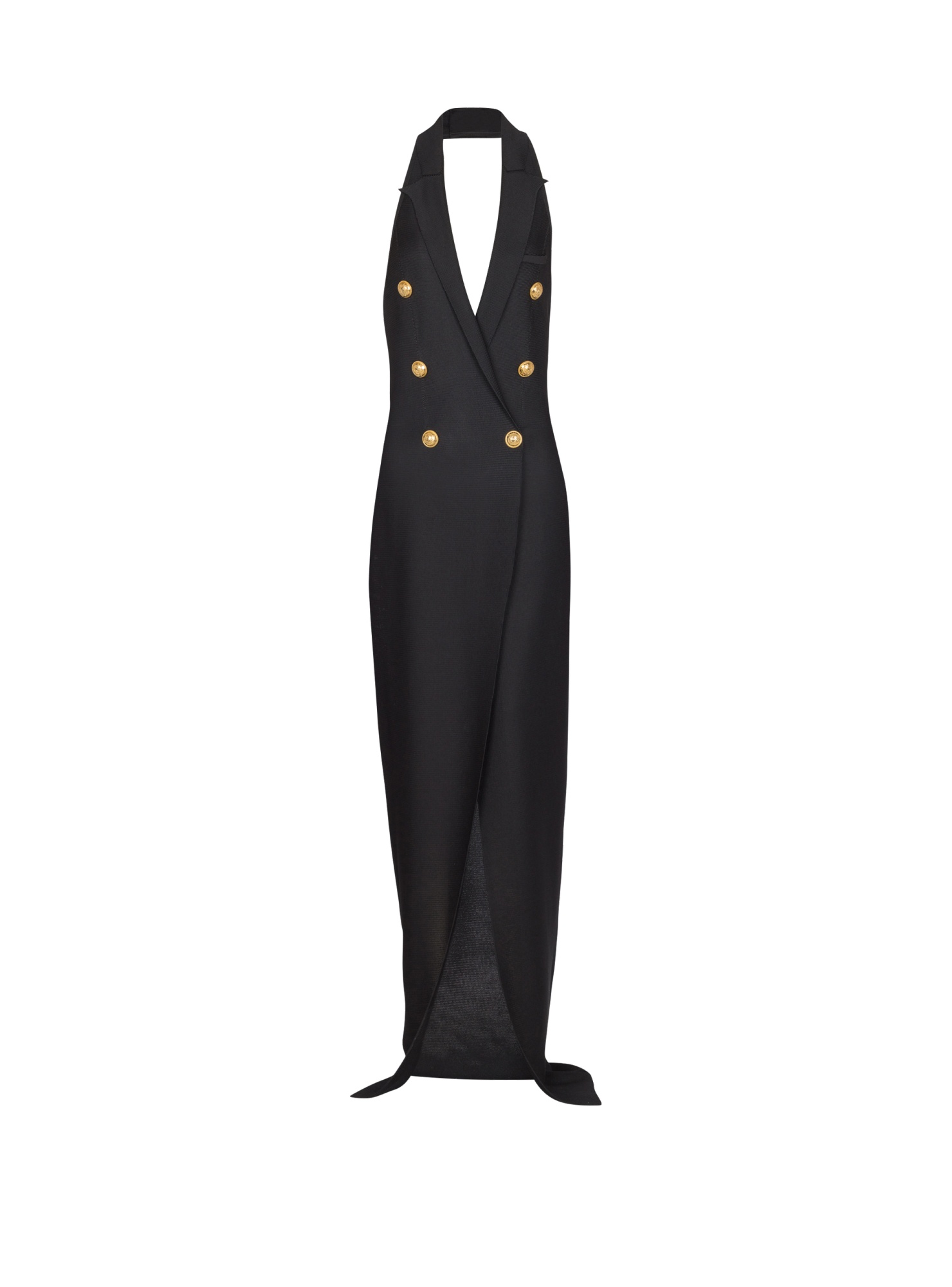 Balmain 6 Buttons Long Halterneck Knit Dress Clothing In Black