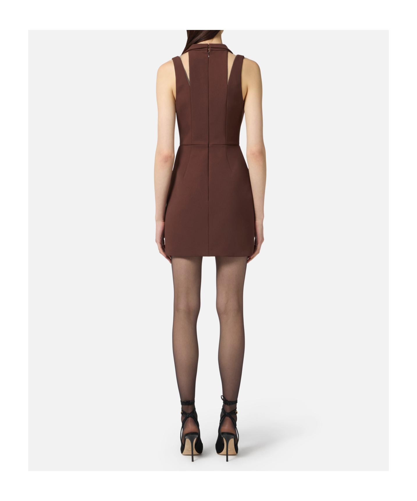 Elisabetta Franchi Mini Dress In Double Layer Crêpe Fabric With Jewel Buttons In Red