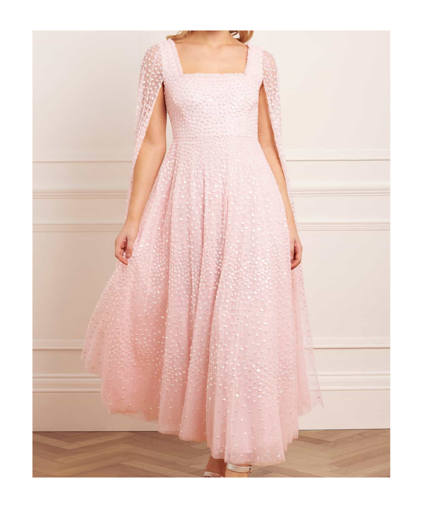 Needle & Thread Cape Sequined Dress In White