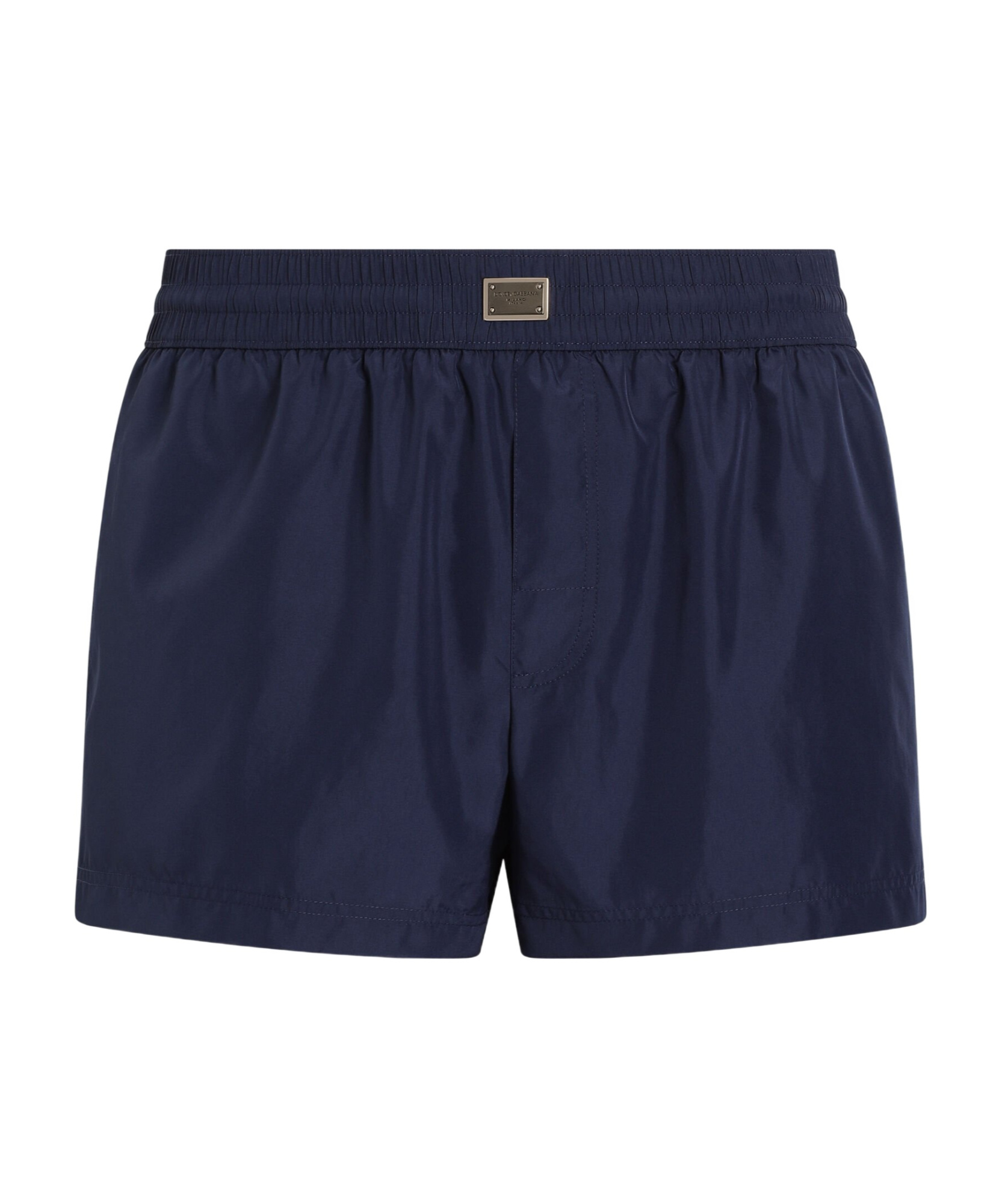 Dolce & Gabbana Short Swim Trunks With Logo Plaque In Black