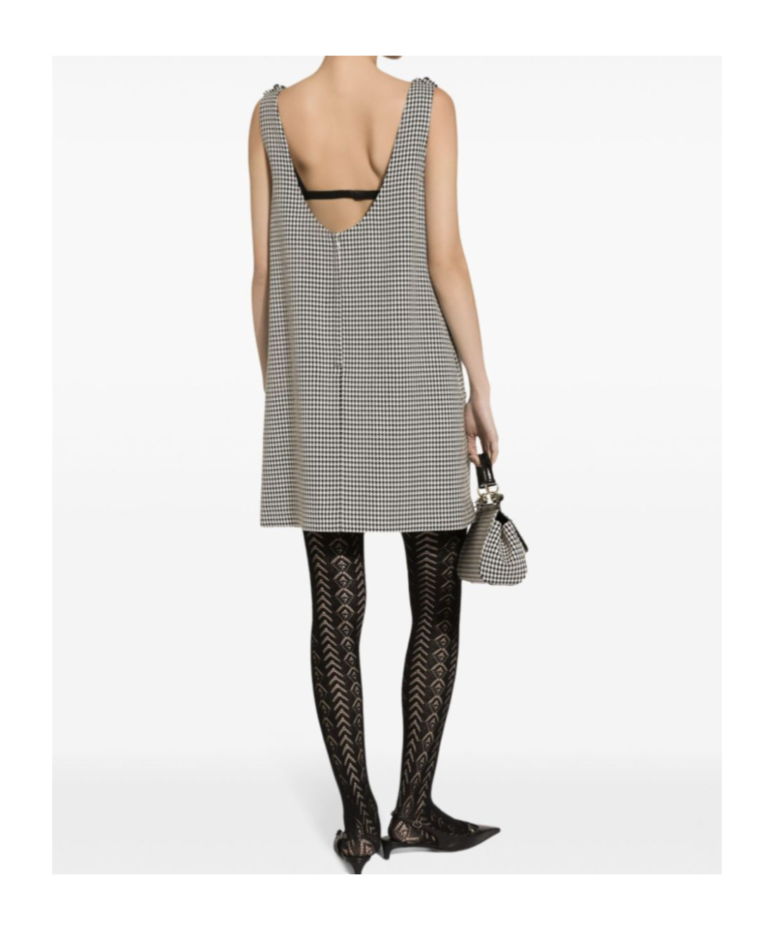 Dolce & Gabbana Houndstooth Button Mini Dress Sicily In Gray