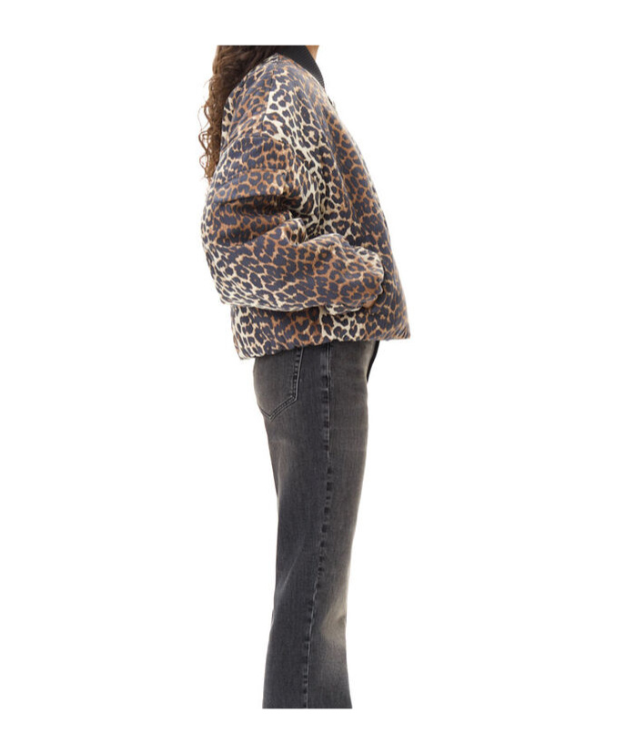 Ganni Printed Canvas Bomber Jacket Leopard In Brown