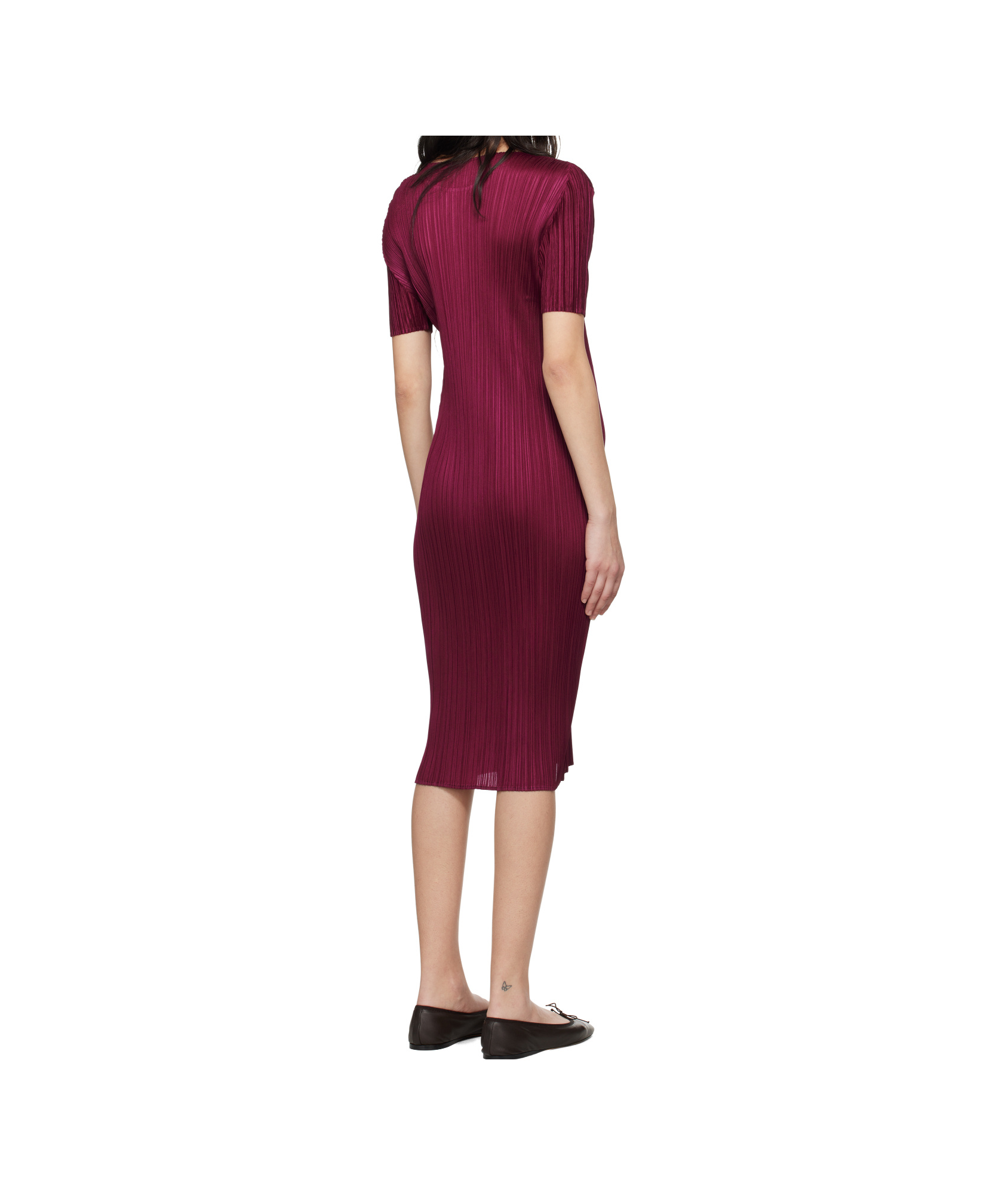 Shop Issey Miyake Short Sleeve Dress In Bordeaux