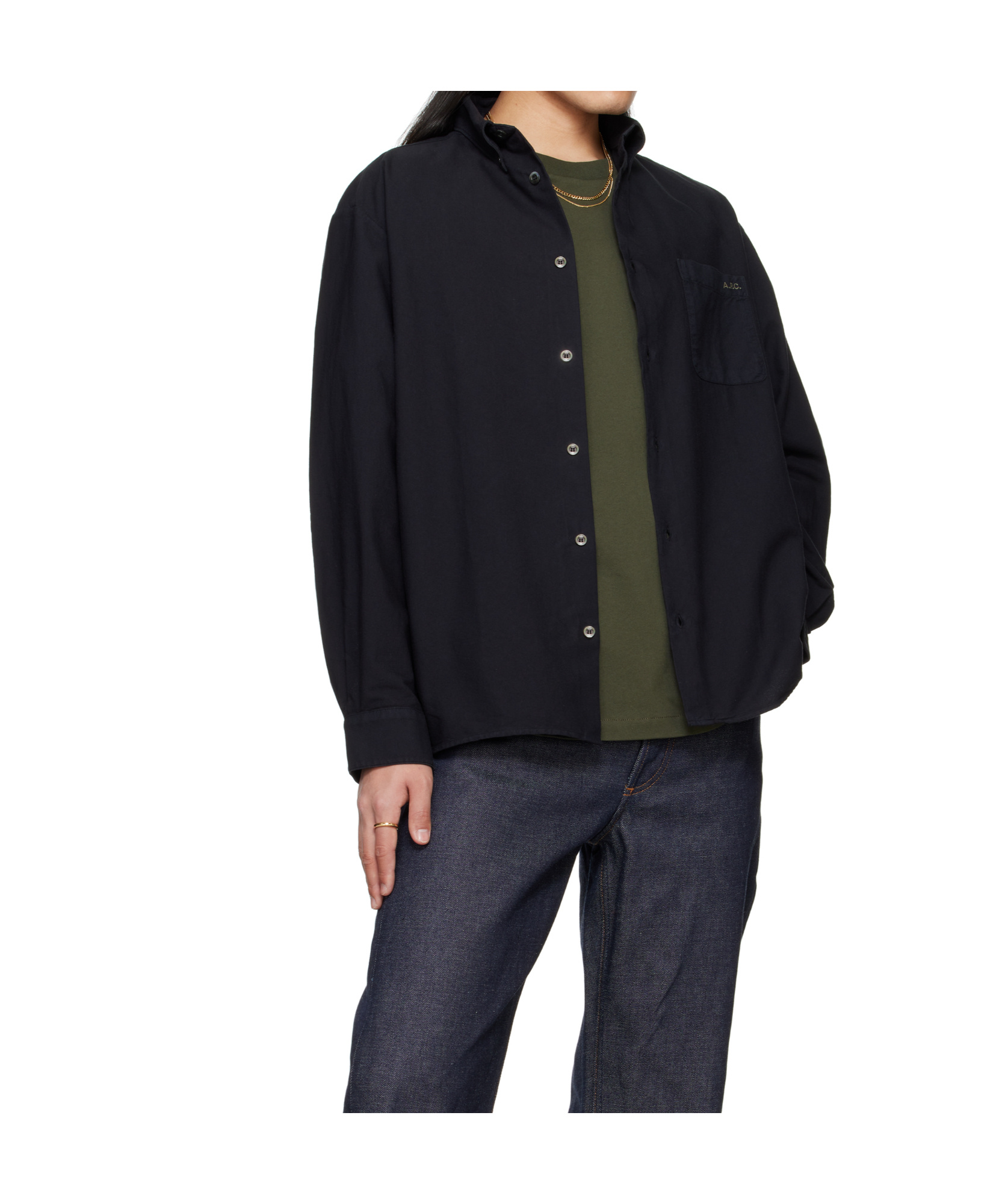 Apc A.p.c. Logo-embroidered Long-sleeved Shirt In Black