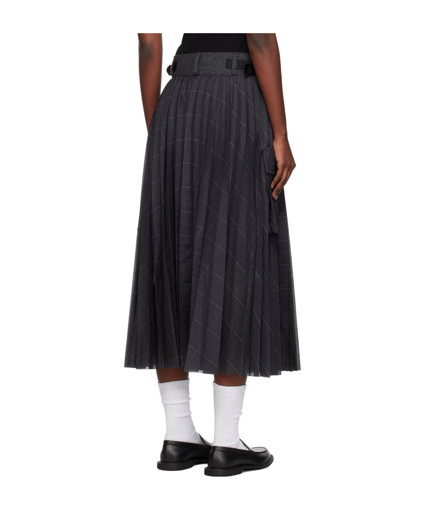 Sacai Plaid Midi Skirt In Gray