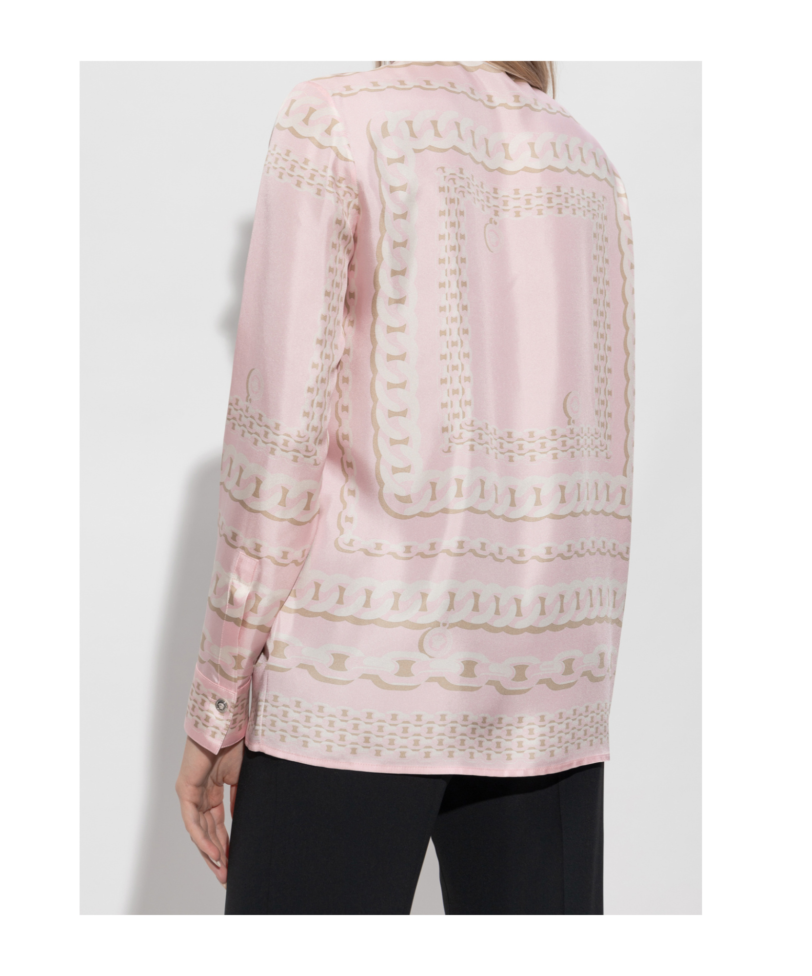 Versace Silk Twill Shirt With Scarf Print In Pink