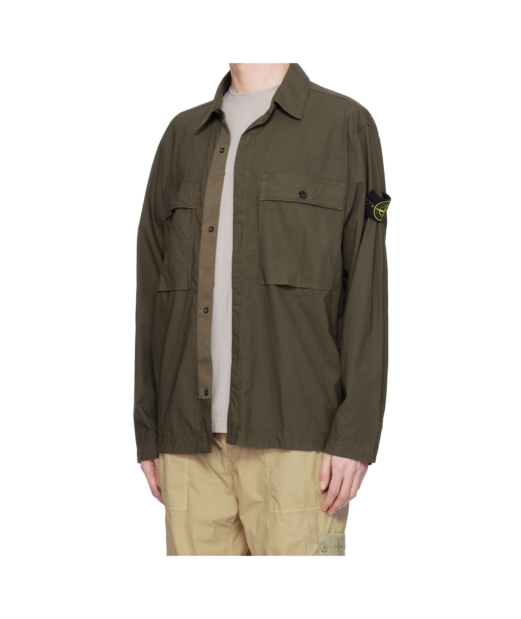 Stone Island Logo Patched Two Pockets Jacket In Khaki