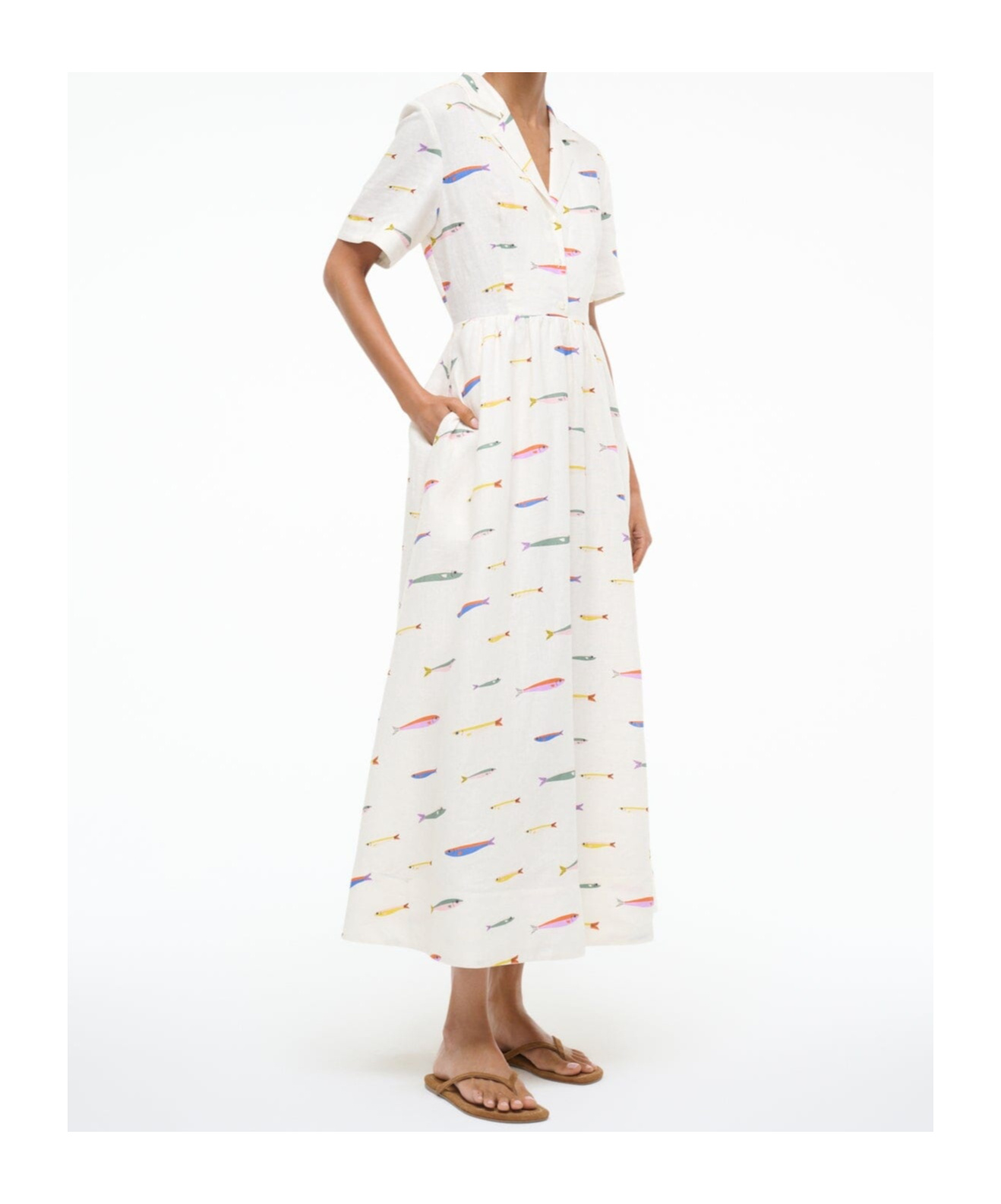 Staud Meryl Printed Linen Shirt Dress In White