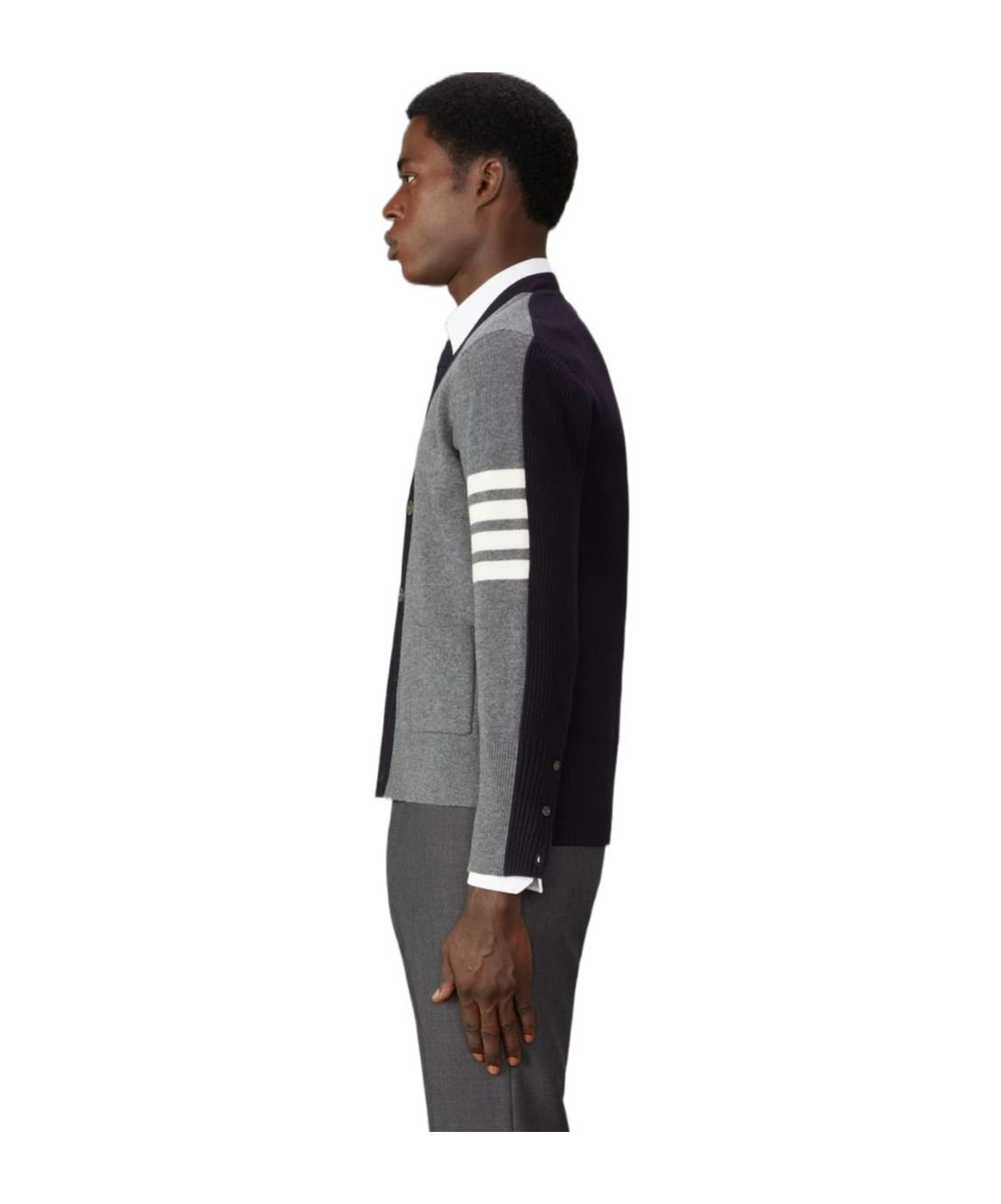 Thom Browne 4-bar Stripes Intarsia-knit Cardigan In Gray