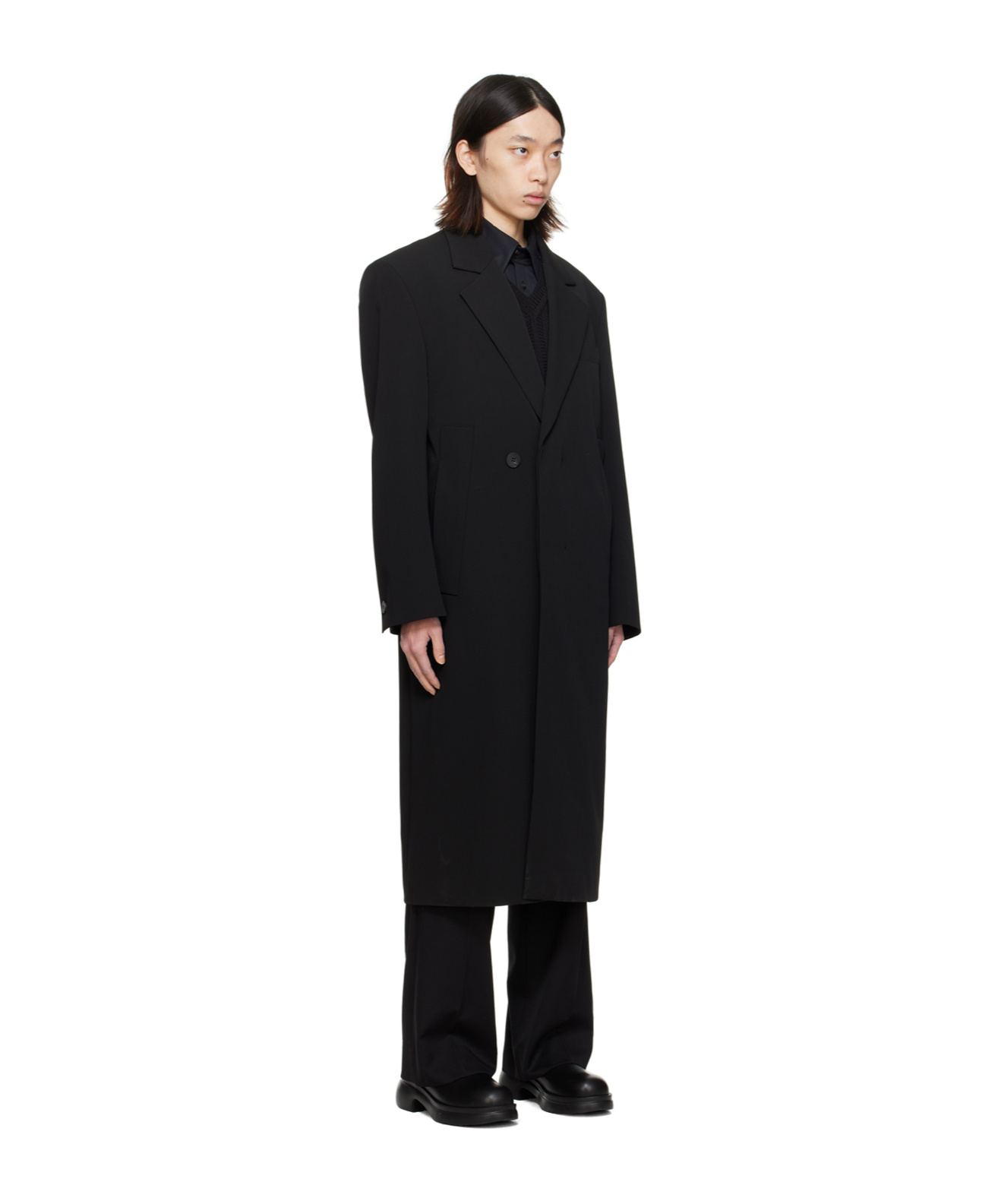 Wooyoungmi Lapel Coat With Missing Corners In Black