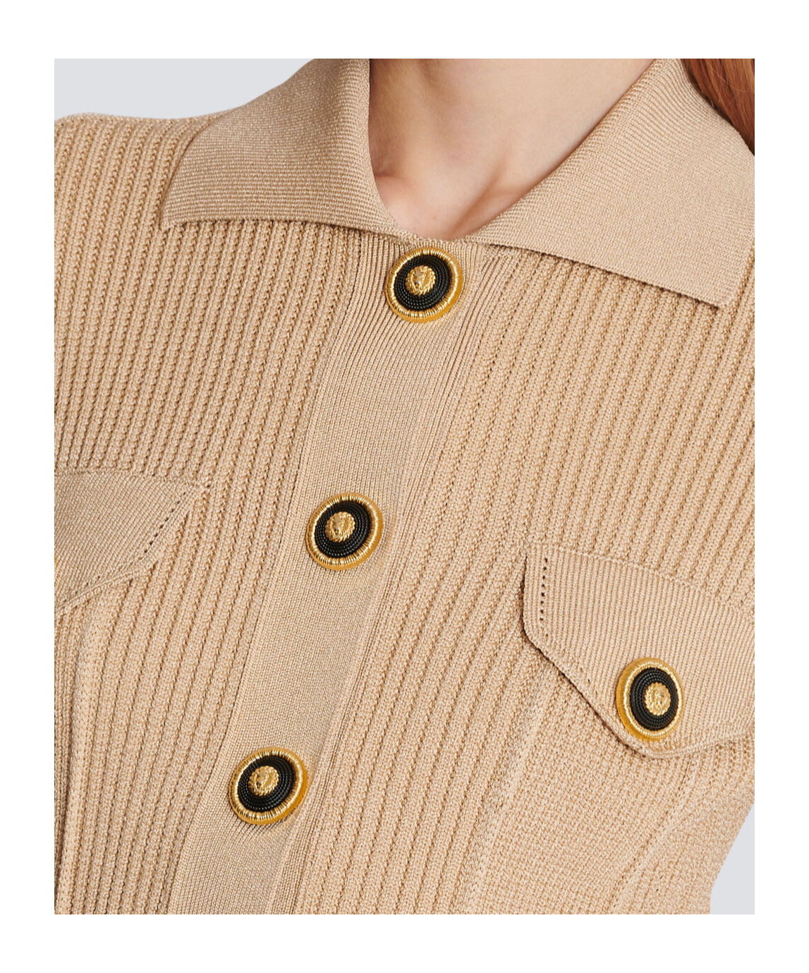 Shop Balmain Cropped Ribbed Knit Cardigan With Openwork Details In Nude