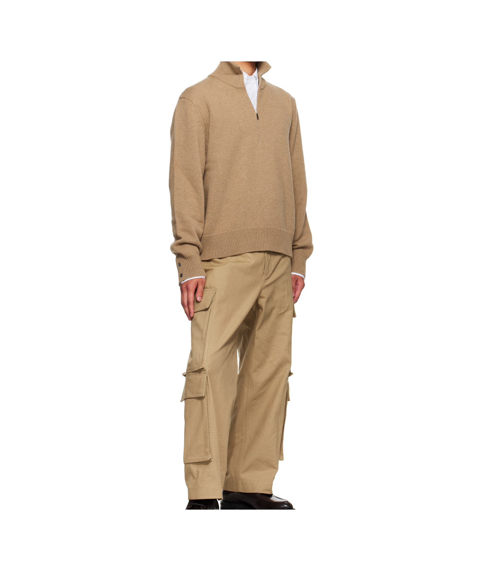 Thom Browne Beige Geese Intarsia Merino Wool Mock Neck Sweater In Brown
