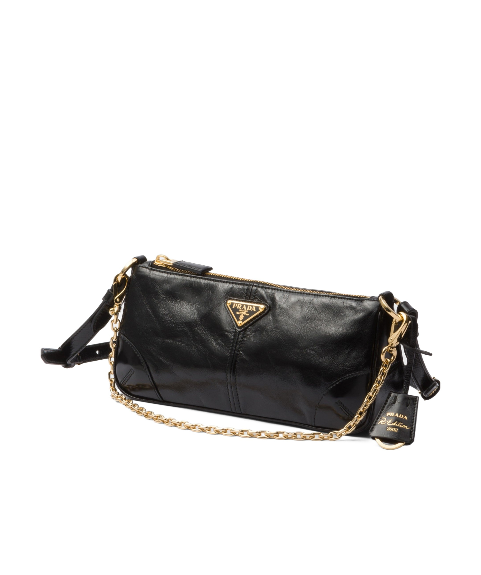Prada Re-edition 2002 Medium Leather Shoulder Bag In Black