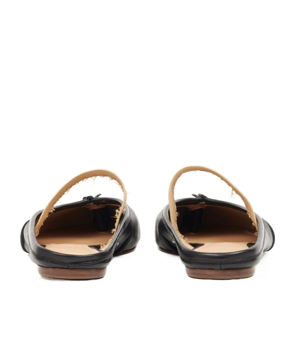 Maison Margiela Tabi Frayed Split-toe Leather Ballet Flats In Black