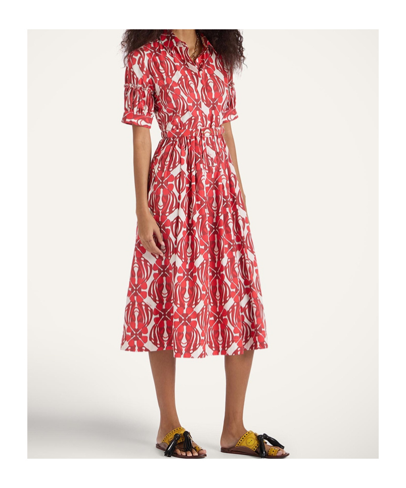 La Doublej Libertine Printed Cotton Shirt Dress In Red