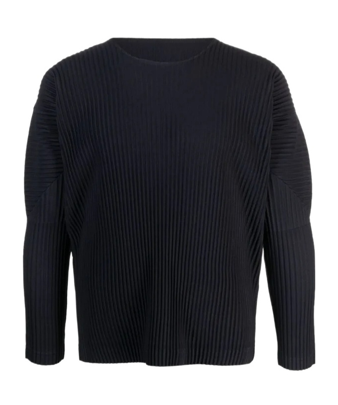 Issey Miyake Ns Black Pleated Long Sleeves Regular-fit Knitted T-shirt In Black