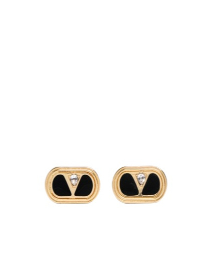 Valentino Ovalette Vlogo Enamelled Stud Earrings In Yellow