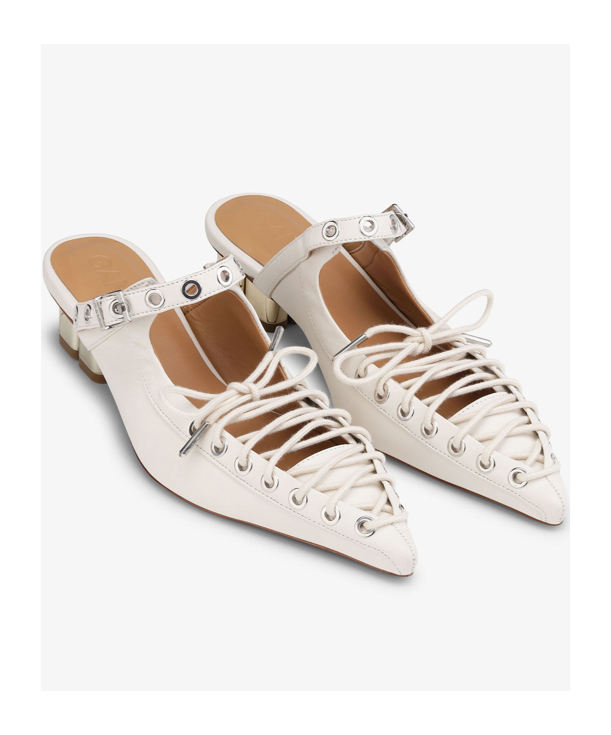 Ganni Mules Mit Spitze In White