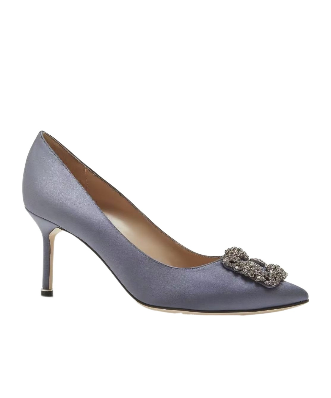 Manolo Blahnik Crystal Buckle Embellished High Heels In Gray