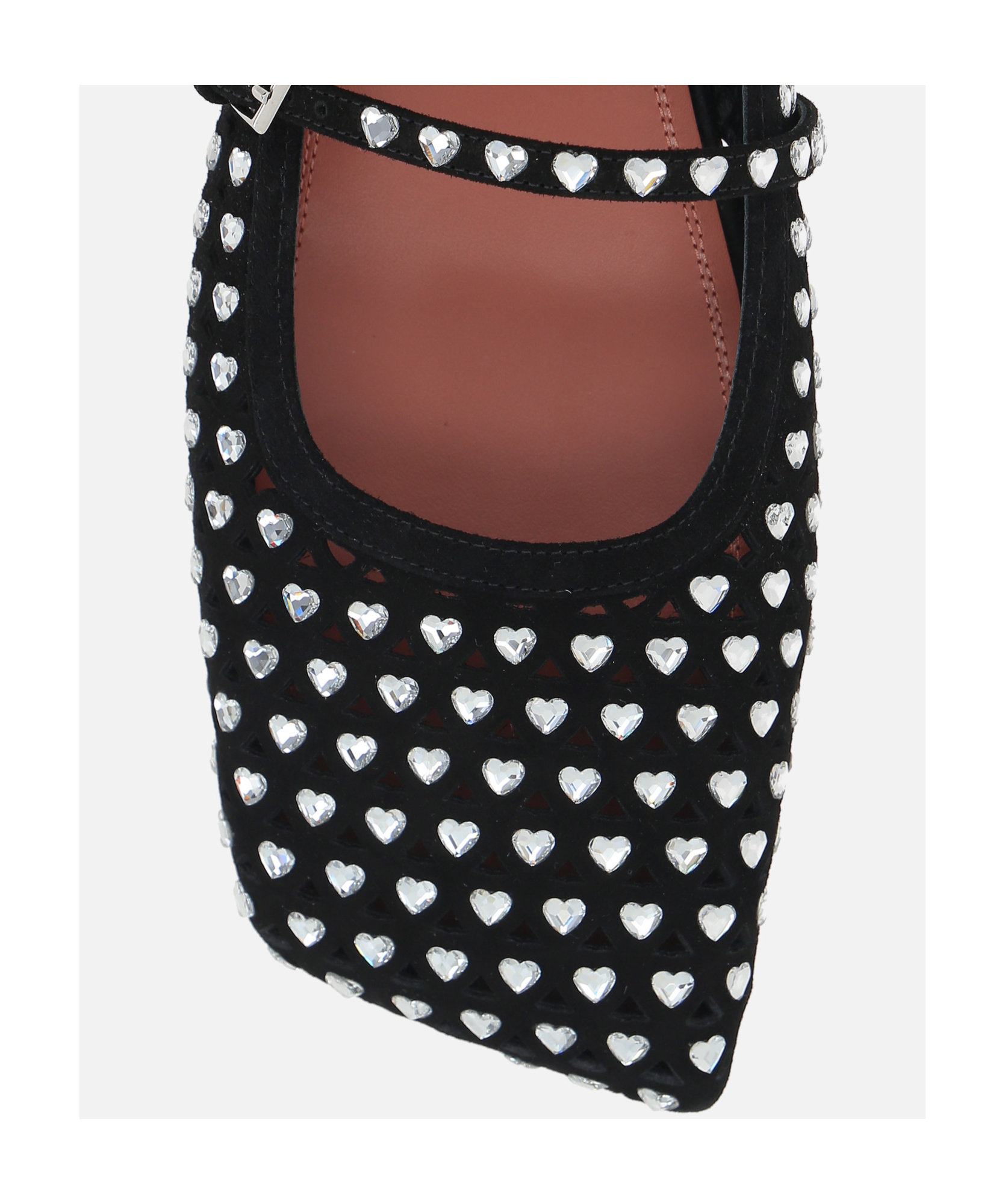 Amina Muaddi Ane Crystal Heart Flat Ane Blawhicry In Black