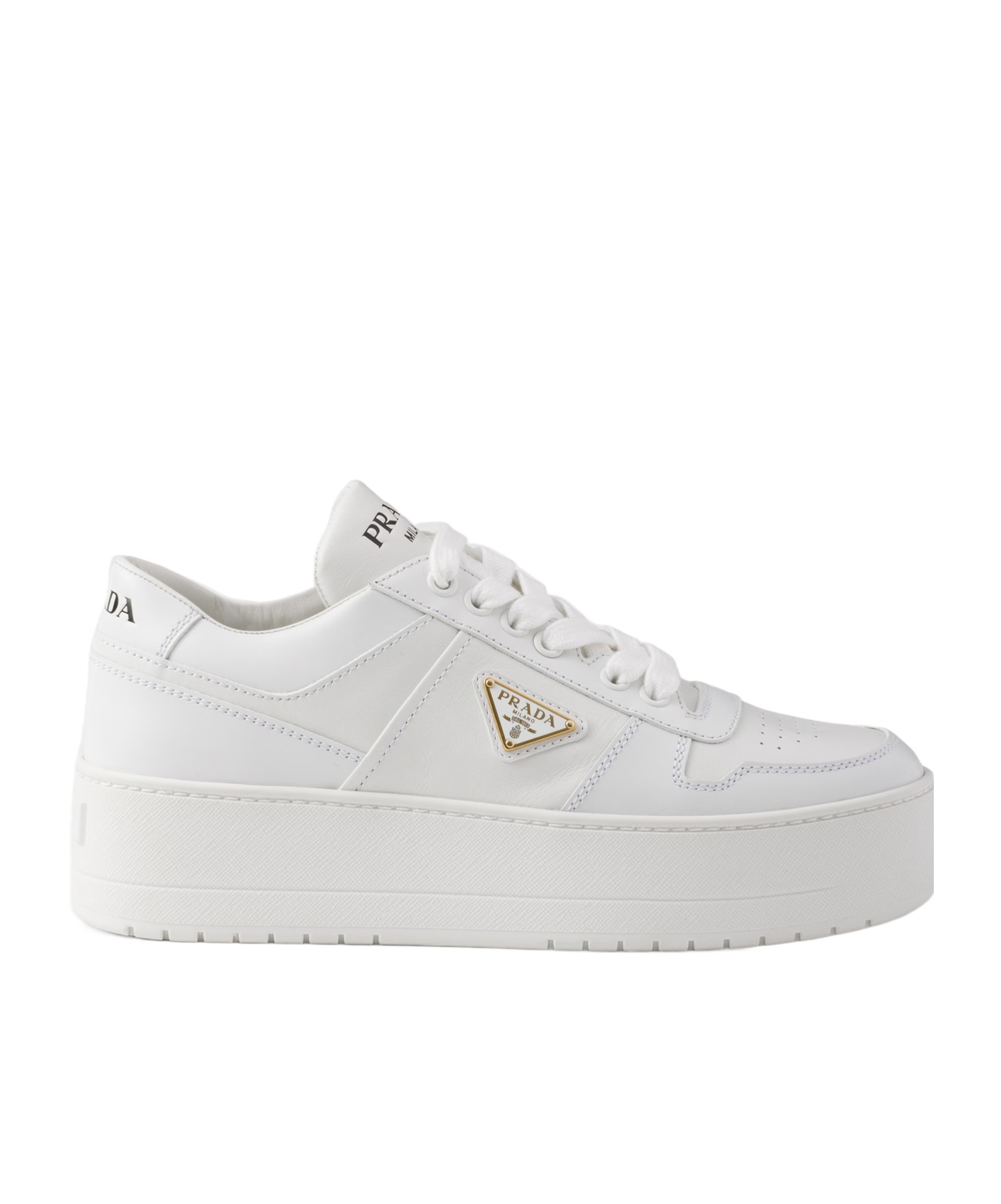 Prada Downtown Bold Leather Platform Sneakers In White