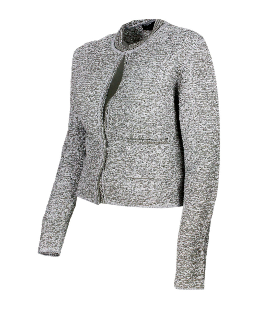 Shop Fabiana Filippi Lurex Knit Tweed Cardigan In Gray