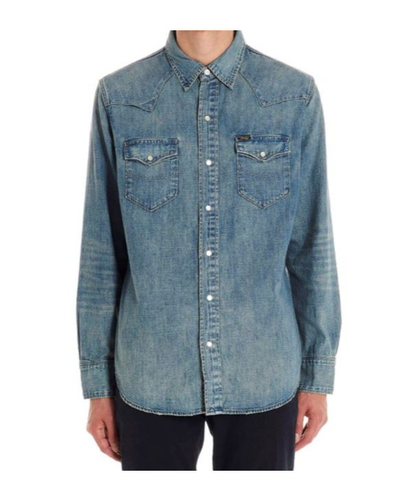 Shop Polo Ralph Lauren Western Denim Shirt In Gray