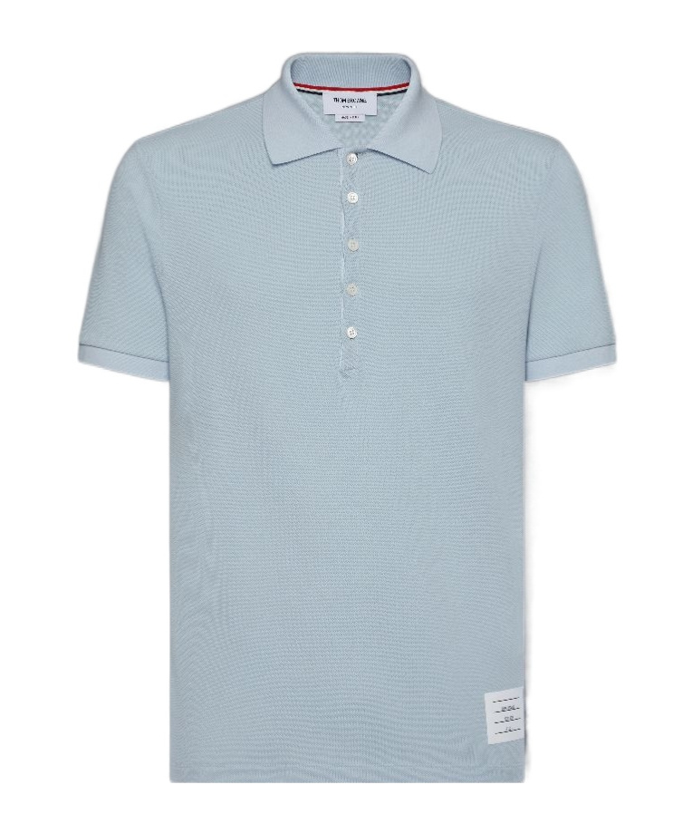 Thom Browne Light Blue Polo Shirt With Four Stripe Detail And Logo Patch On The Front In Cotton Man In Blue