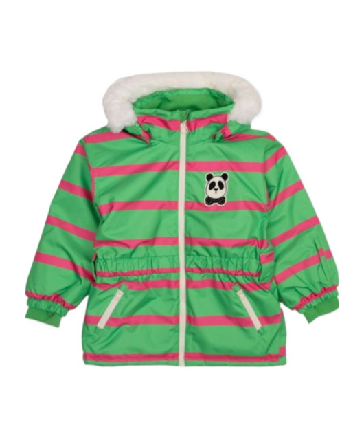 Shop Mini Rodini Panda-patch Striped Raincoat In Green