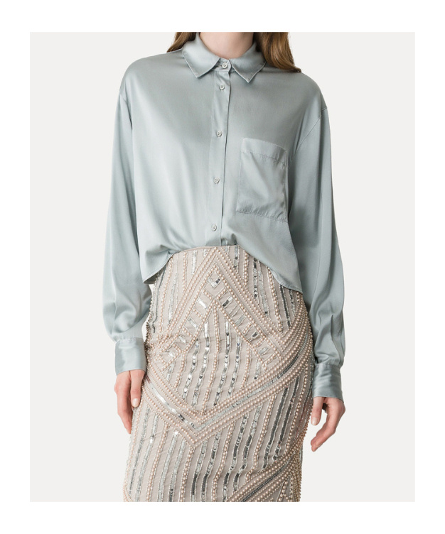 Forte Forte Shirt In Stretch Silk Satin In Gray
