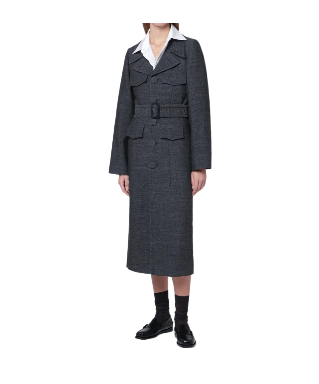 Namacheko Grey Wool Coat With Belt In Black