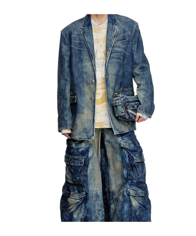 Diesel Blazer In Hand-treated Dirty Denim In Blue