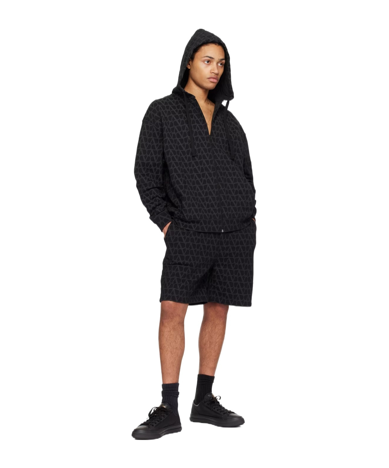 Valentino Toile Iconographe Print Zip-up Hoodie In Black