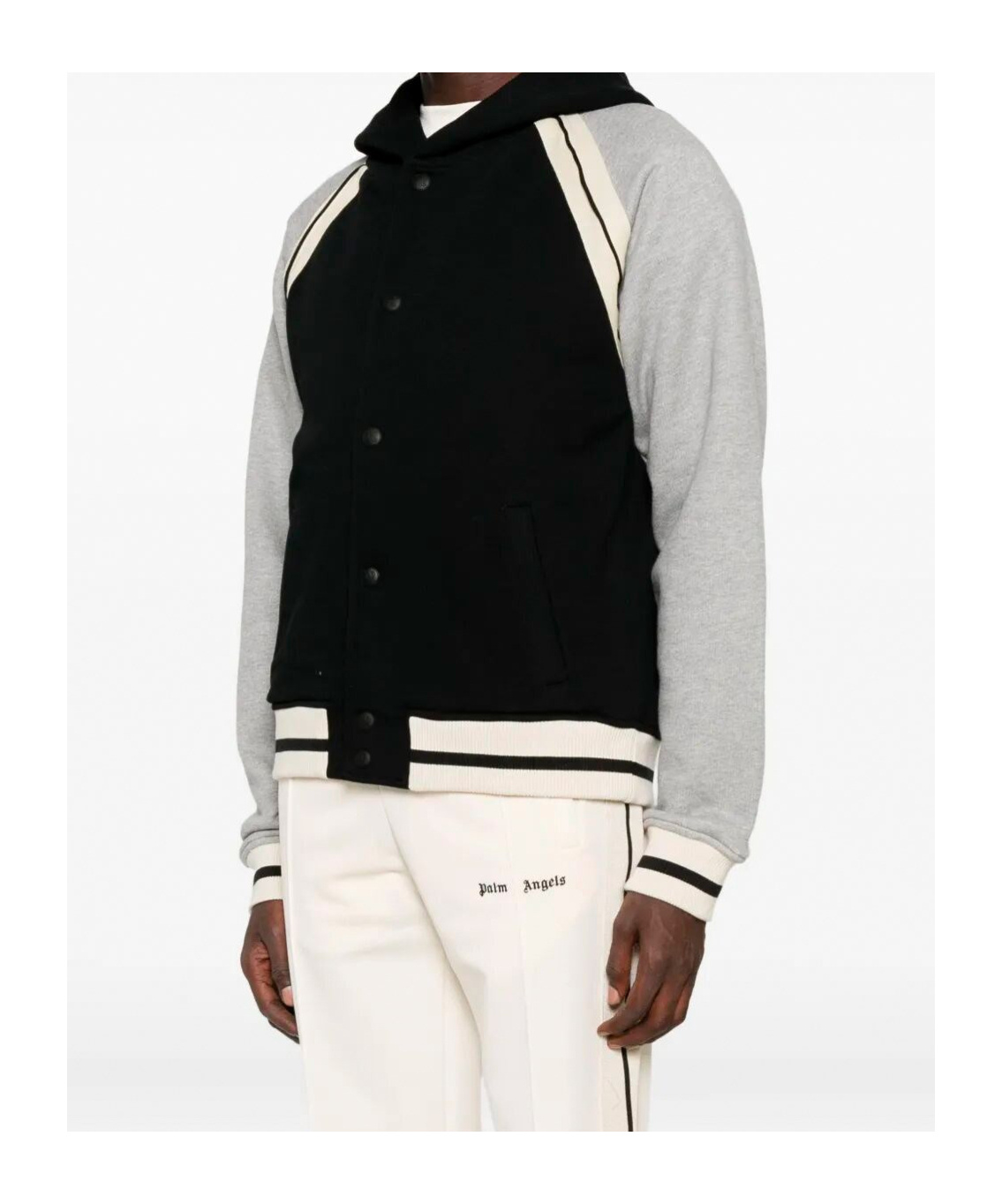 Palm Angels Hooded Baseball Jacket In Black